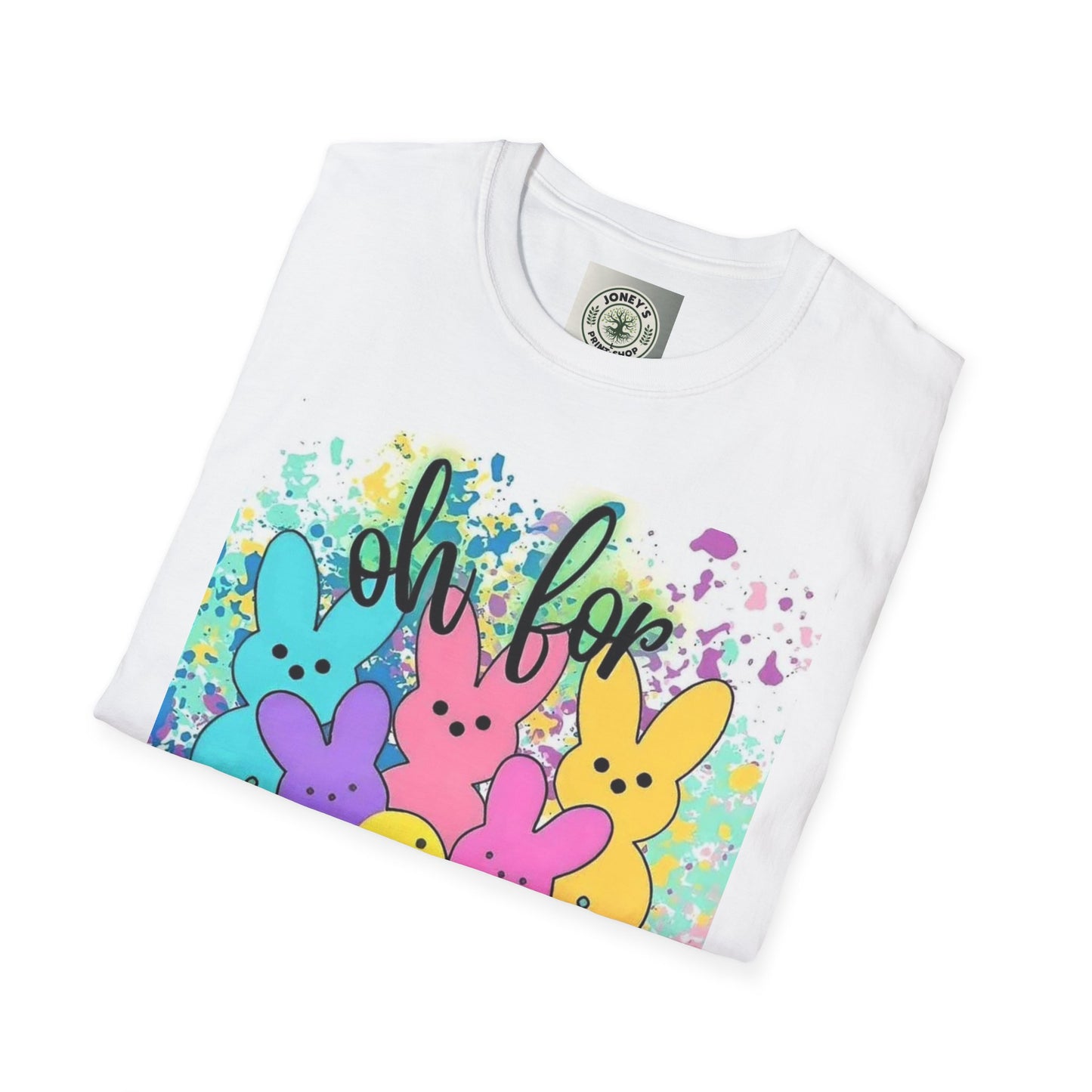 Colorful Easter Bunny T-Shirt - "Oh For Peeps Sake" - Unisex Softstyle Tee