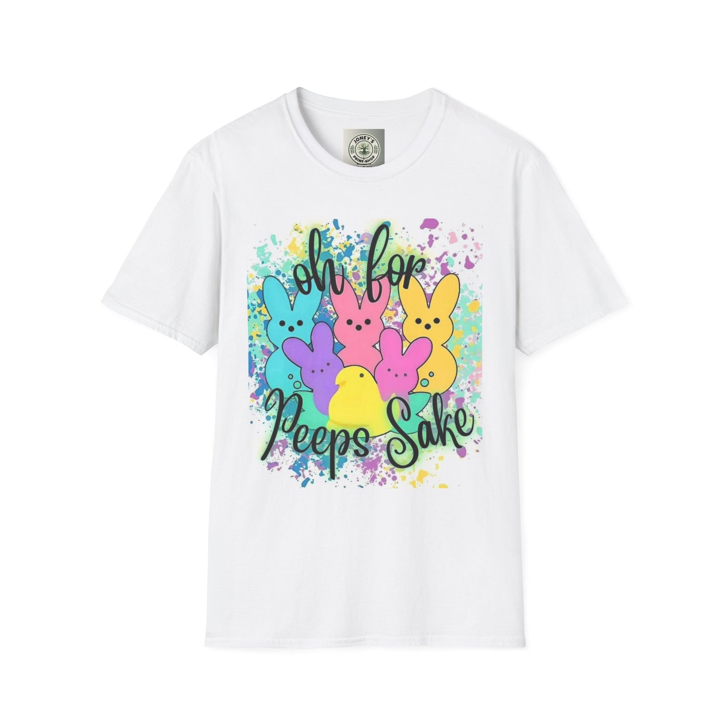 Colorful Easter Bunny T-Shirt - "Oh For Peeps Sake" - Unisex Softstyle Tee