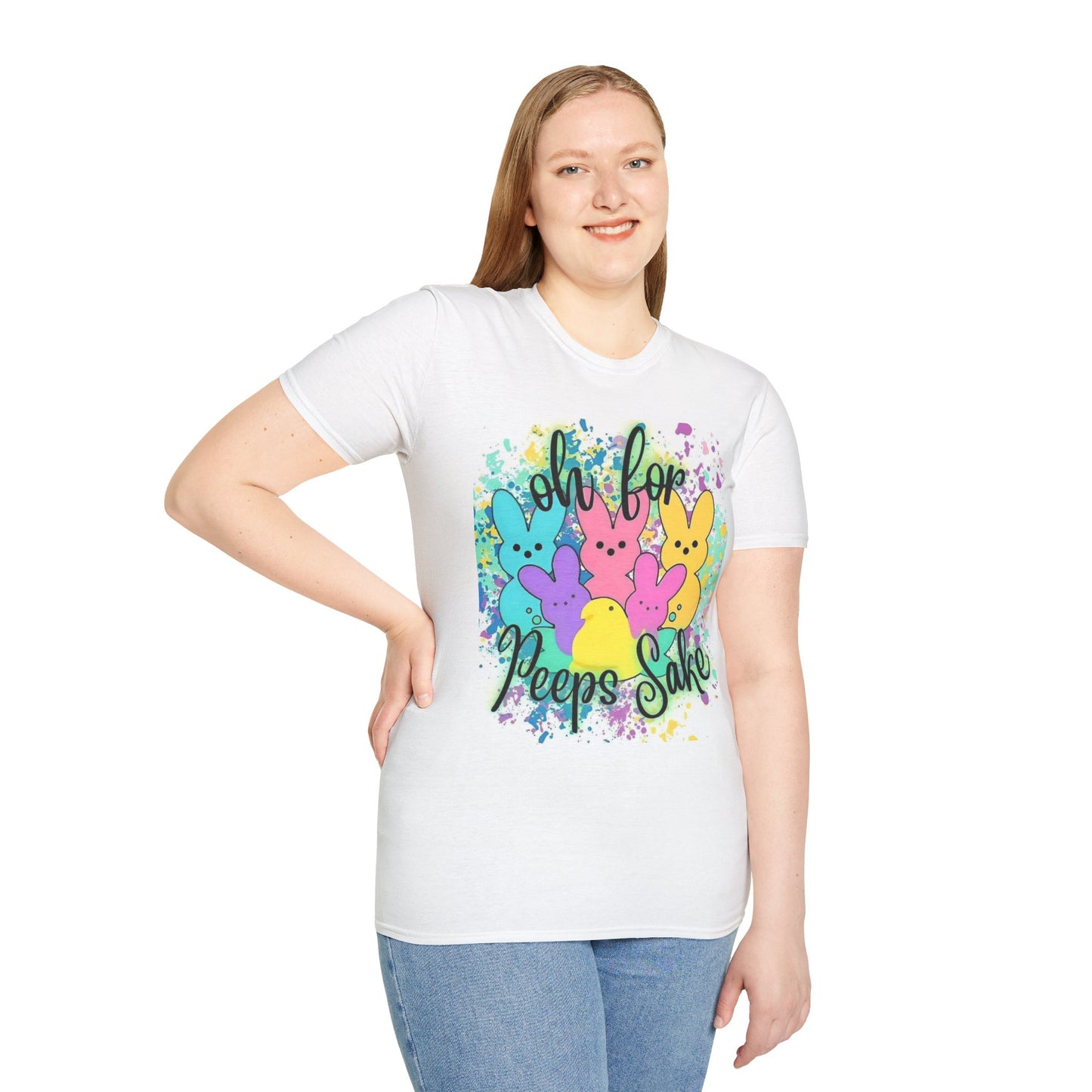 Colorful Easter Bunny T-Shirt - "Oh For Peeps Sake" - Unisex Softstyle Tee