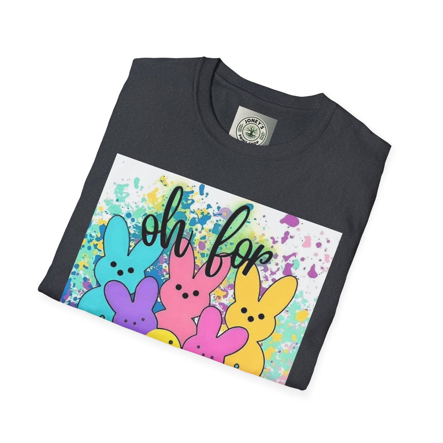 Colorful Easter Bunny T-Shirt - "Oh For Peeps Sake" - Unisex Softstyle Tee