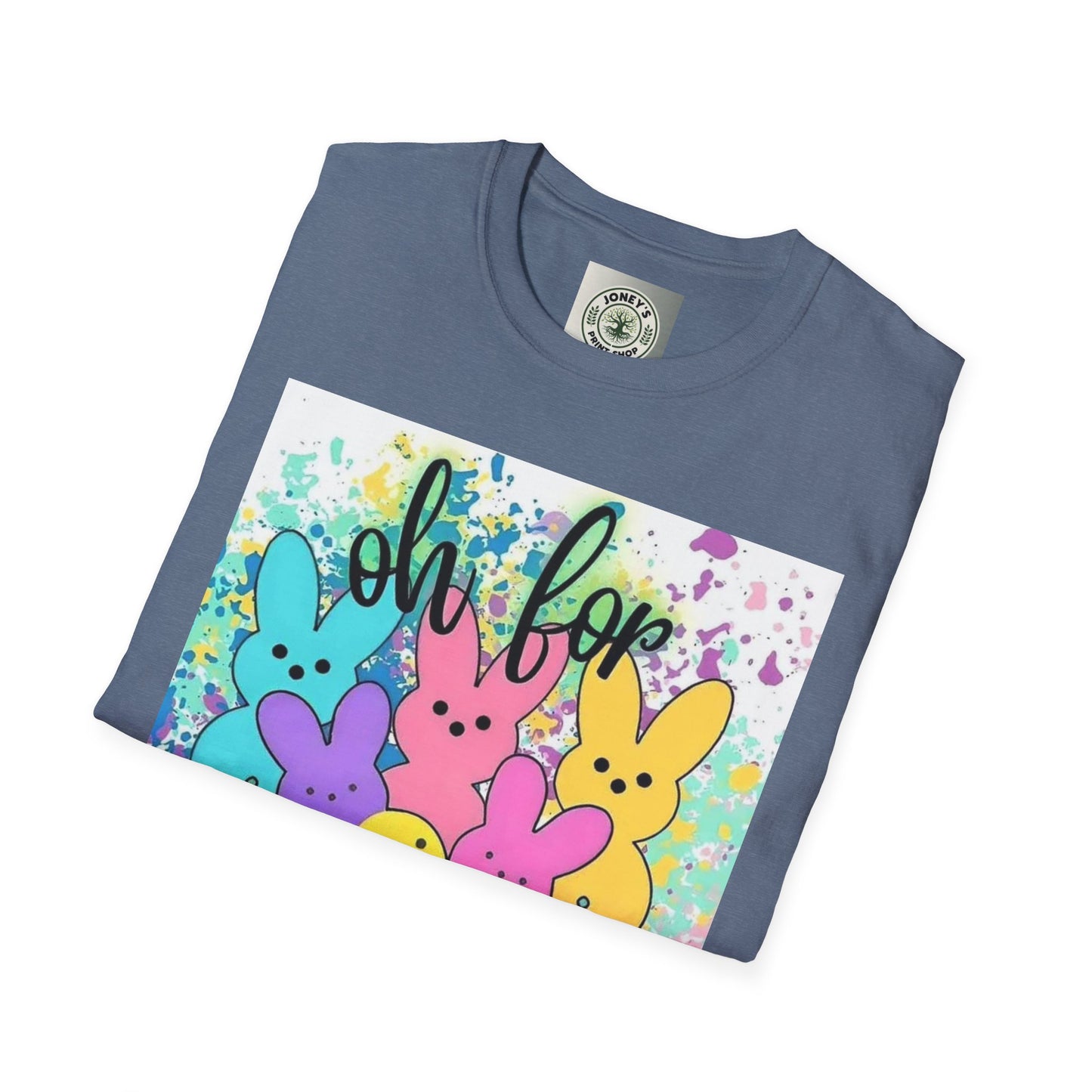 Colorful Easter Bunny T-Shirt - "Oh For Peeps Sake" - Unisex Softstyle Tee