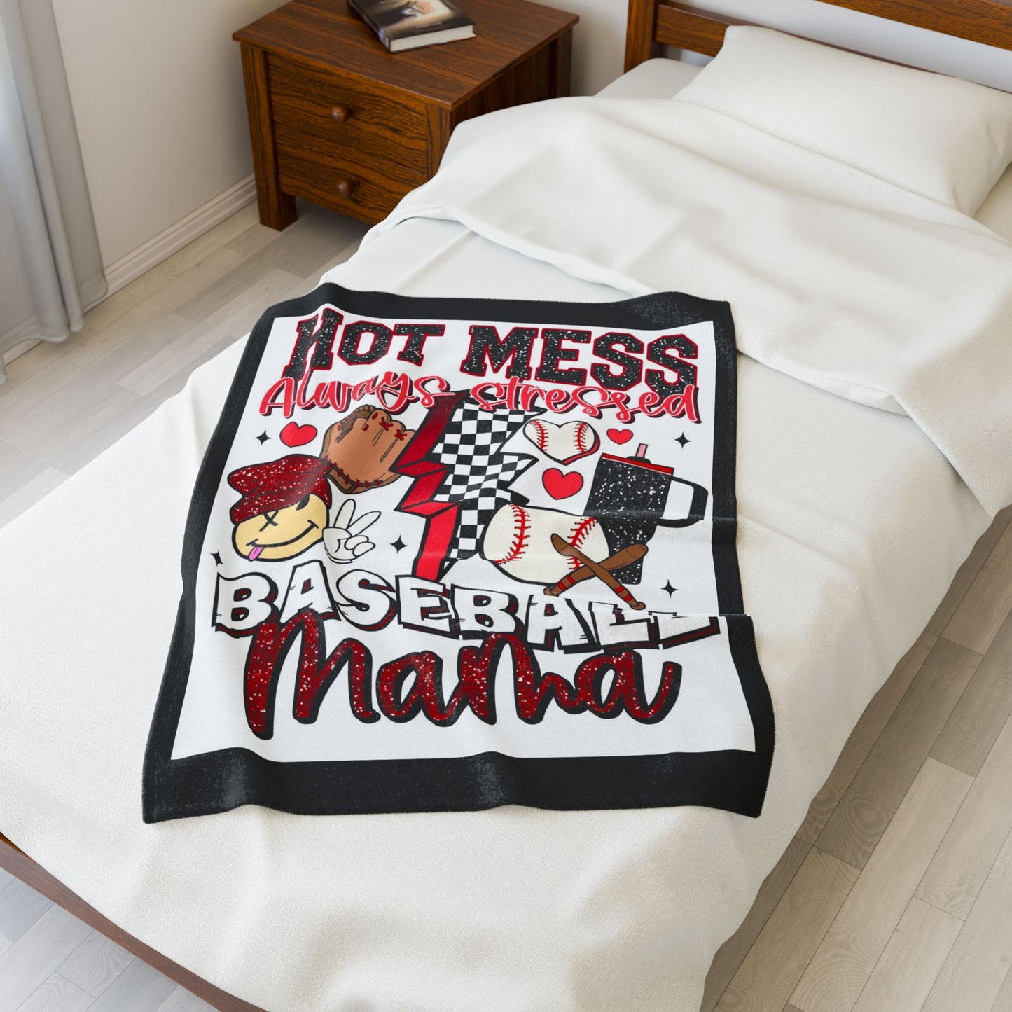 Baseball Mama Plush Blanket - Hot Mess Always Stressed Throw